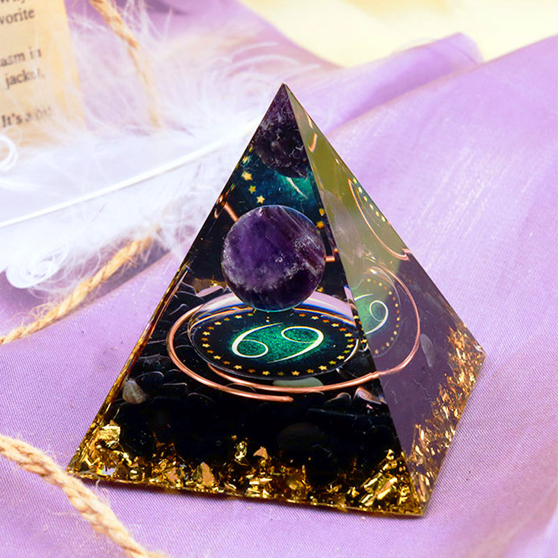 Olivenorma Amethyst Sphere With Obsidian Zodiac Cancer Orgone Pyramid