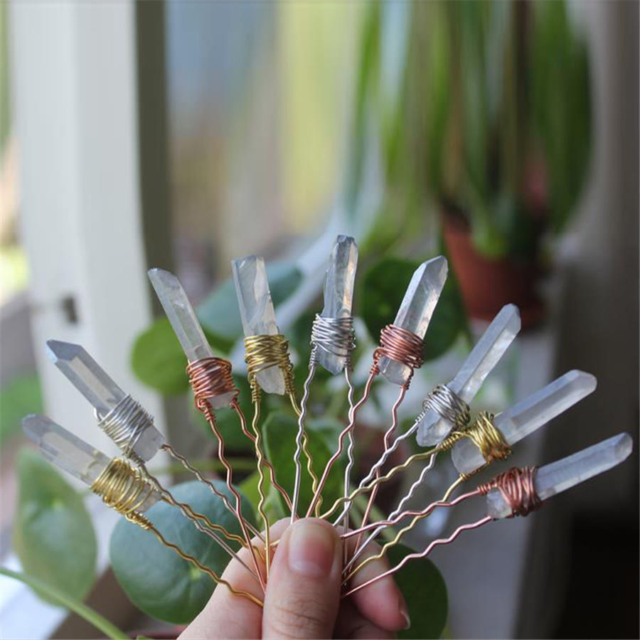 Olivenorma Handmade Gold Thread Silver Thread Crystal Hairpin