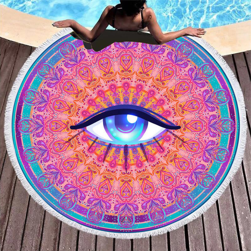 Olivenorma Evil Eye Hamsa Round Beach Towel Tapestry