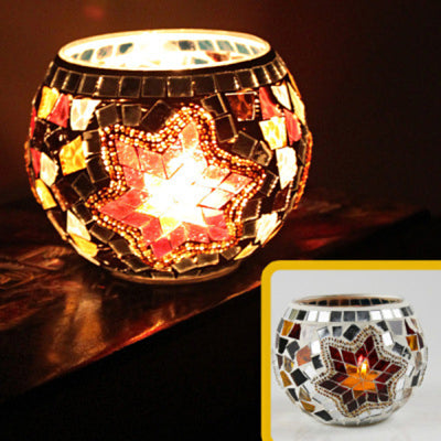 Olivenorma European Retro Glass Mosaic Candle Holder