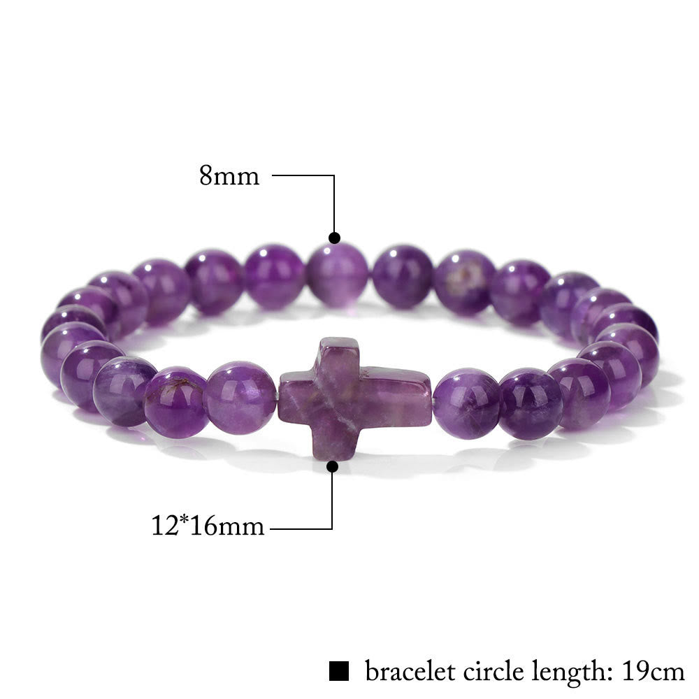 Olivenorma Natural Crystal Beads Cross Pendant Bracelet