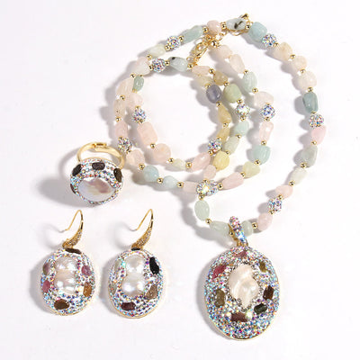 Olivenorma Morganite Tourmaline Freshwater Pearl Jewelry Set