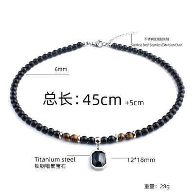 Olivenorma Tiger Eye Obsidian Beaded Men Titanium Steel Necklace