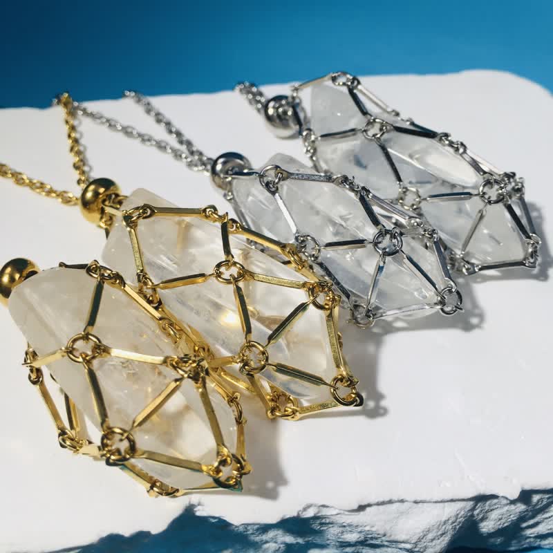 Olivenorma Clear Quartz Sliver Golden Pouch Necklace