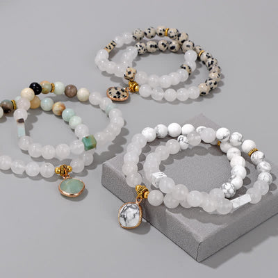 Olivenorma Natural Stone Clear Crystal Beaded Bracelet Set