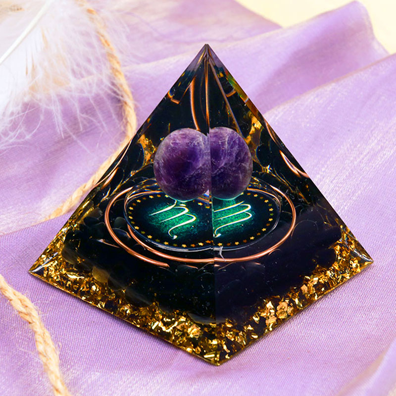 Olivenorma Amethyst Sphere With Obsidian Zodiac Scorpio Orgone Pyramid