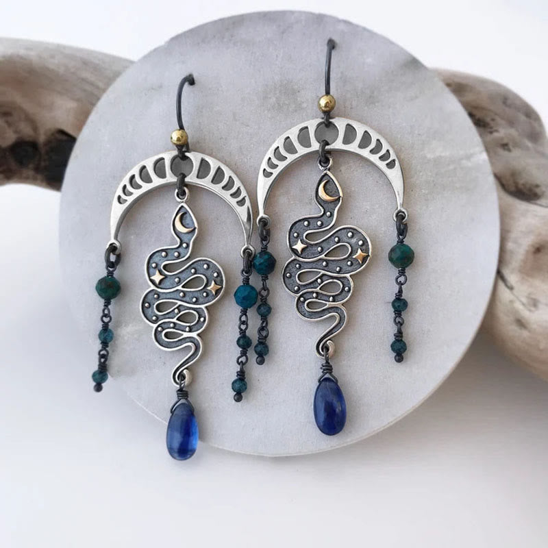 Olivenorma Moon Star Snake Earrings Sapphire Drop Witch Earrings