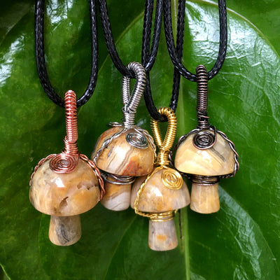 Olivenorma Hand Wound Natural Crystal Mushroom Necklace