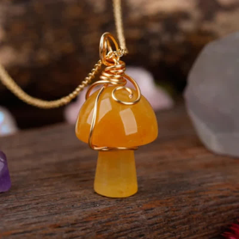 Olivenorma Natural Crystal Lucky Mushroom Necklace