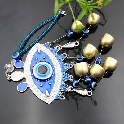 Olivenorma Turkish Blue Evil Eye With 7 Bells Wall Decor