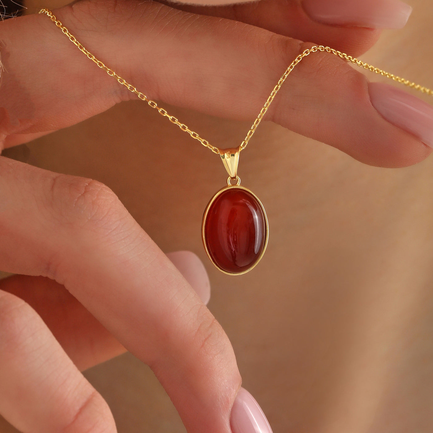 Olivenorma Red Agate S925 Sterling Silver Gold Plated Necklace