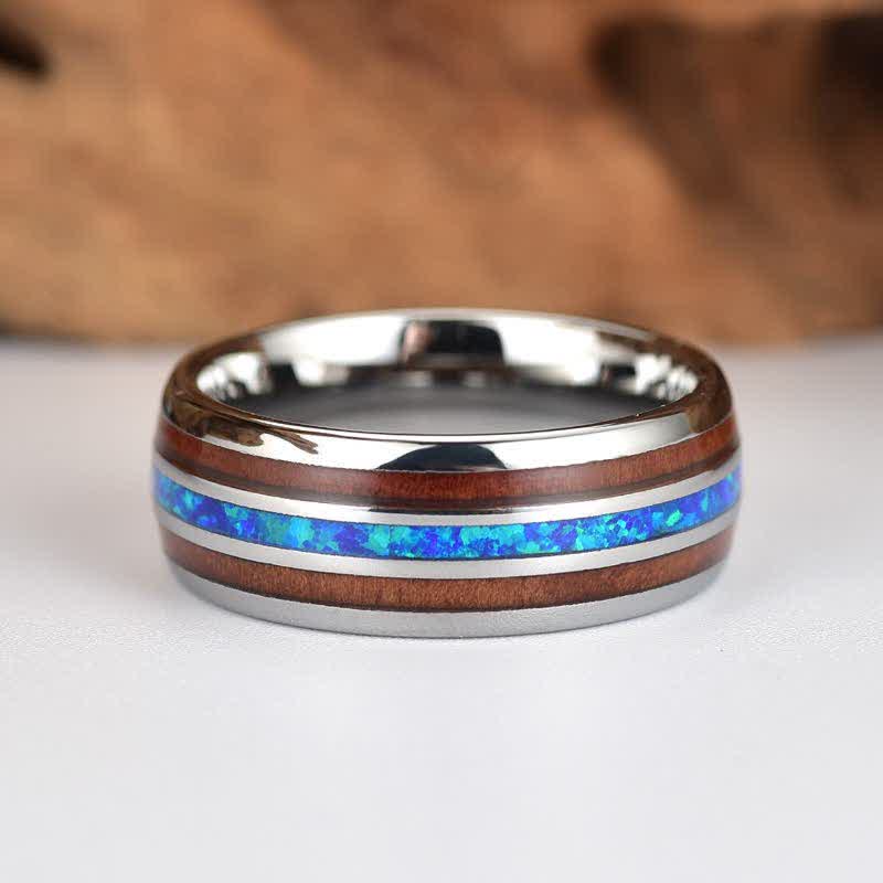 Olivenorma Koa Wood and Abalone Shell Tungsten Carbide Ring