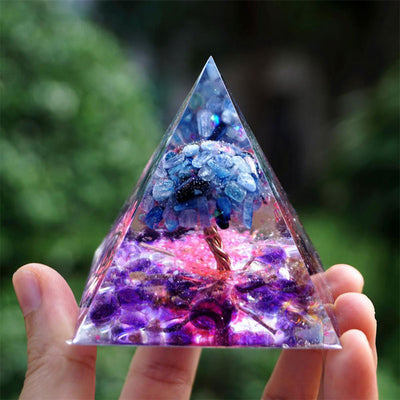 Olivenorma Tree of Life Kyanite With Amethyst Crystal  Orgone Pyramid