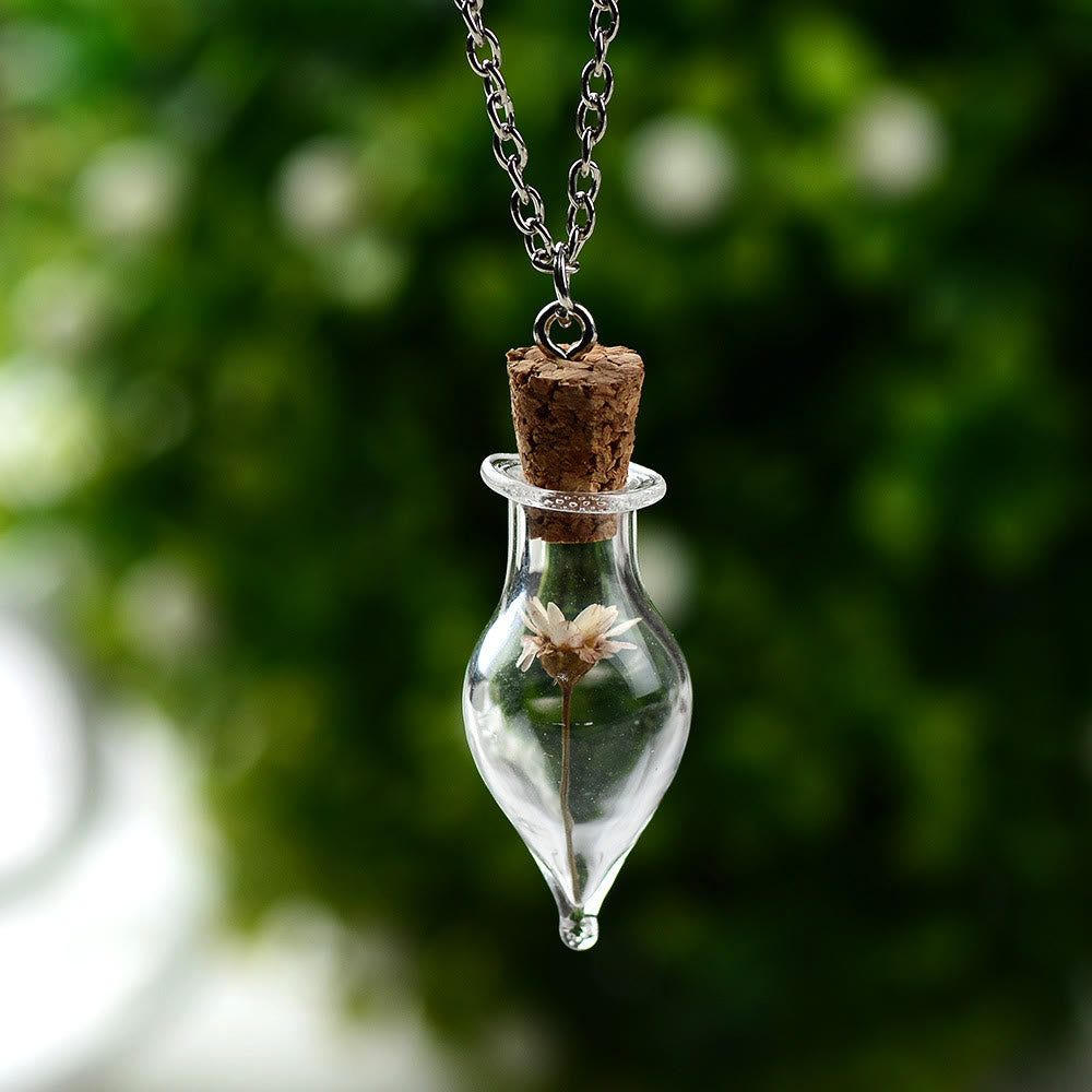 Olivenorma Glass Bottle Dried Plant Flower Necklace