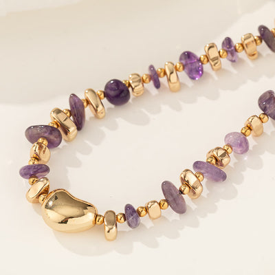 Olivenorma Gold Clavicle Chain Geometric Irregular Amethyst Necklace