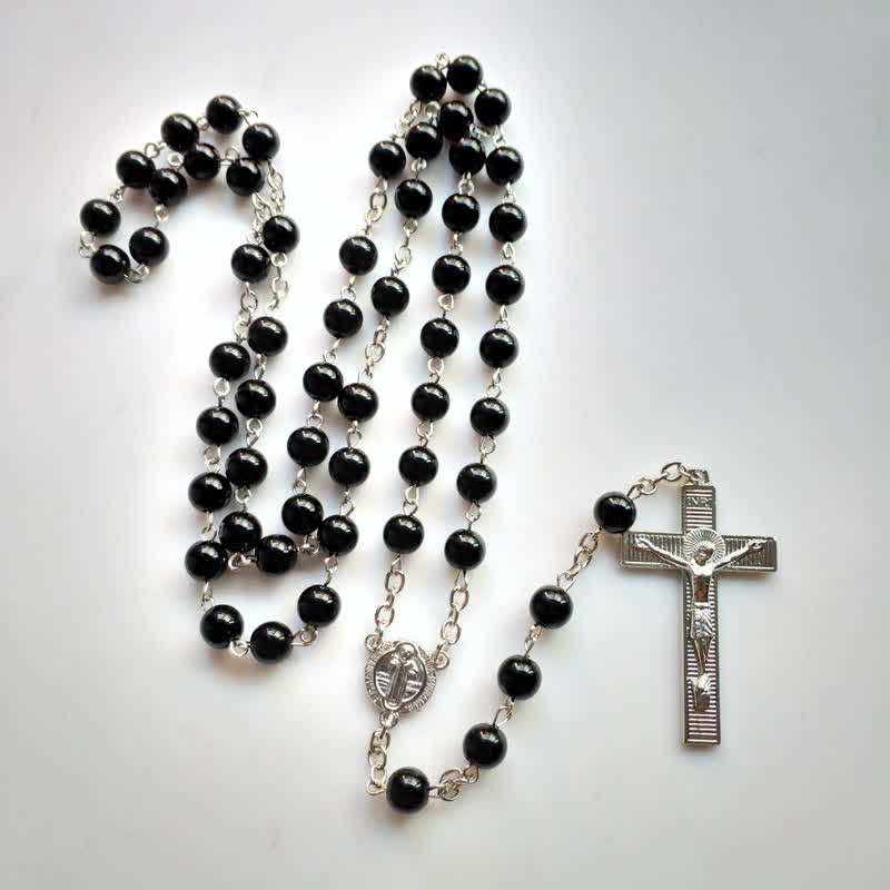 Olivenorma Gothic Cross Black Onyx Rosary Necklace