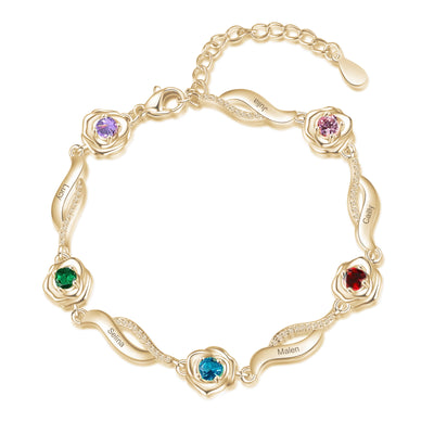 Olivenorma Engraved Rose Flower Chain Charm Birthstone Bracelet