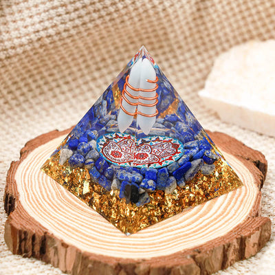 Olivenorma Aquamarine Pillar With Lapis Lazuli Hamsa Orgone Pyramid