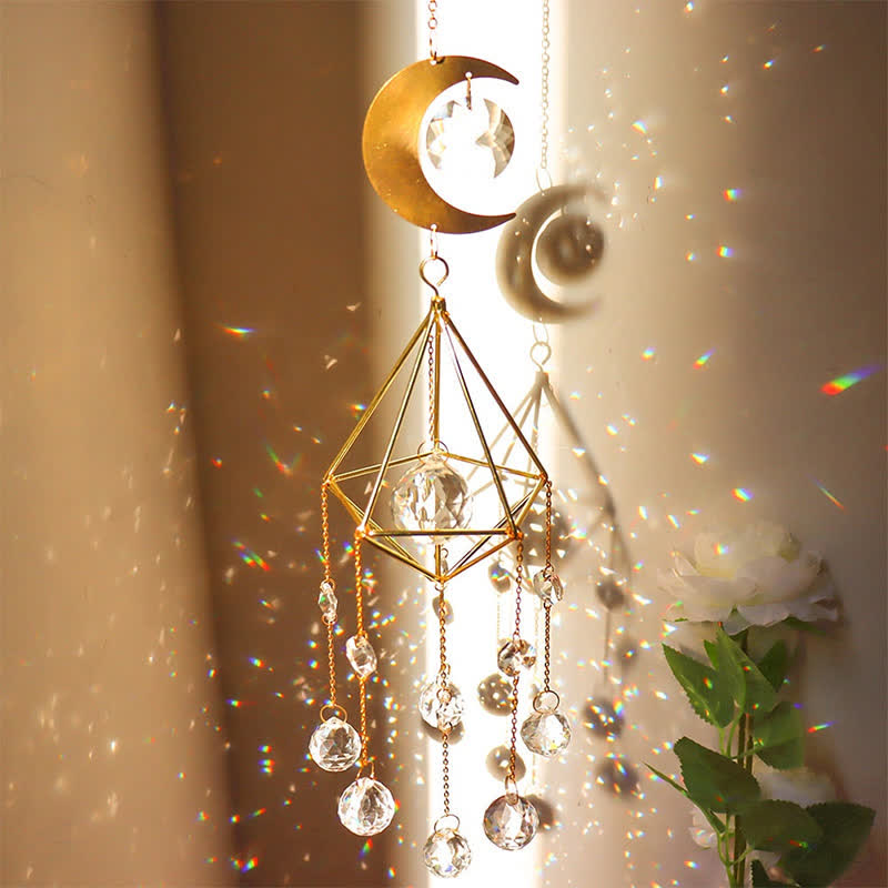 Clear Crystal Suncatcher Moon Wind Chime