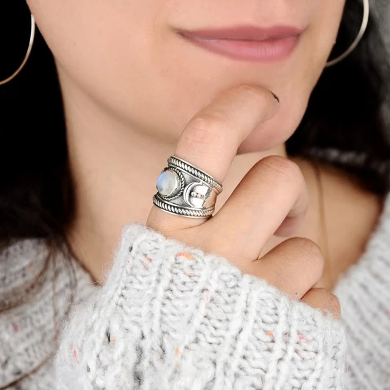 Olivenorma Boho Moon Moonstone Ring Sterling Silver