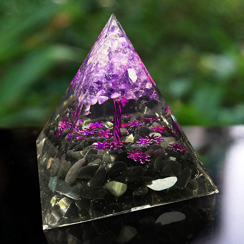 Olivenorma Amethyst Obsidian Tree Of Life Orgone Pyramid