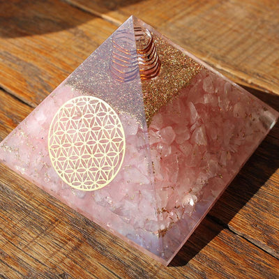 Olivenorma Clear Crystal With Rose Quartz Orgone Pyramid