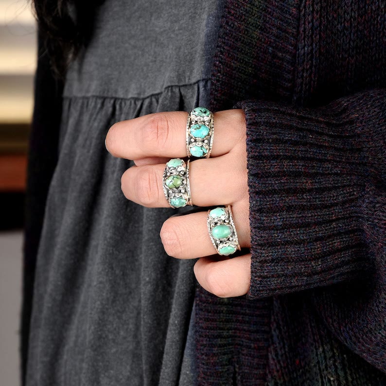 Olivenorma Three Stone Bohemian Turquoise Ring