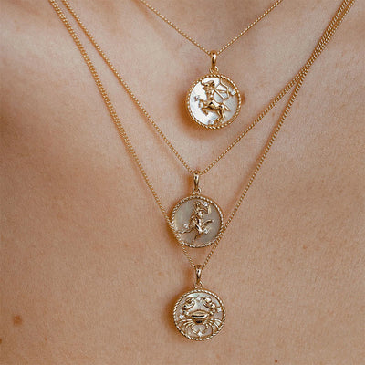 Olivenorma 12 Constellations Titanium Steel Shell Coin Necklace