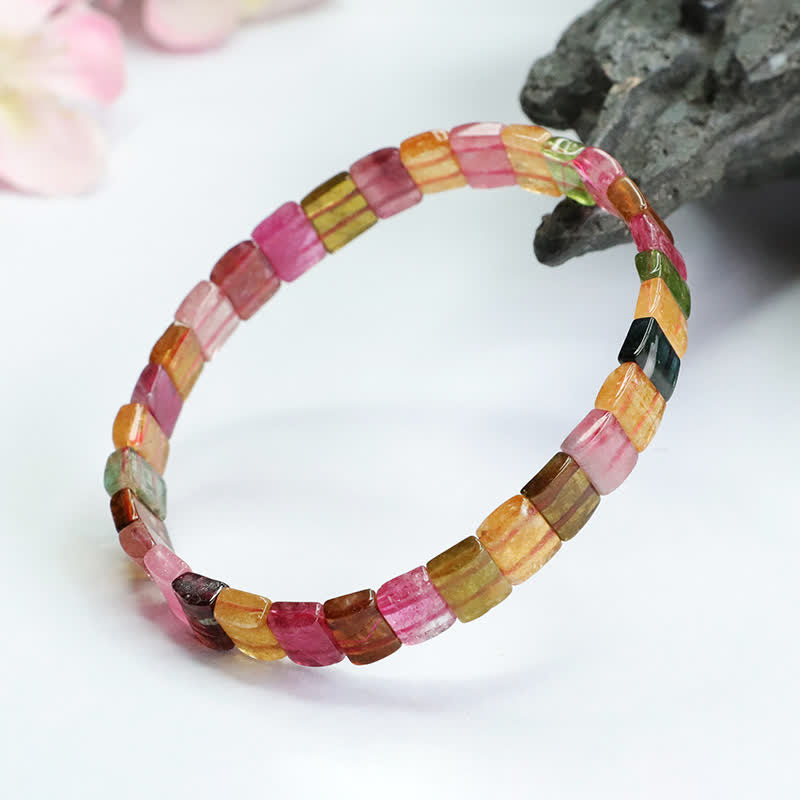 Olivenorma Natural Tourmaline Square Beads Beaded Bracelet