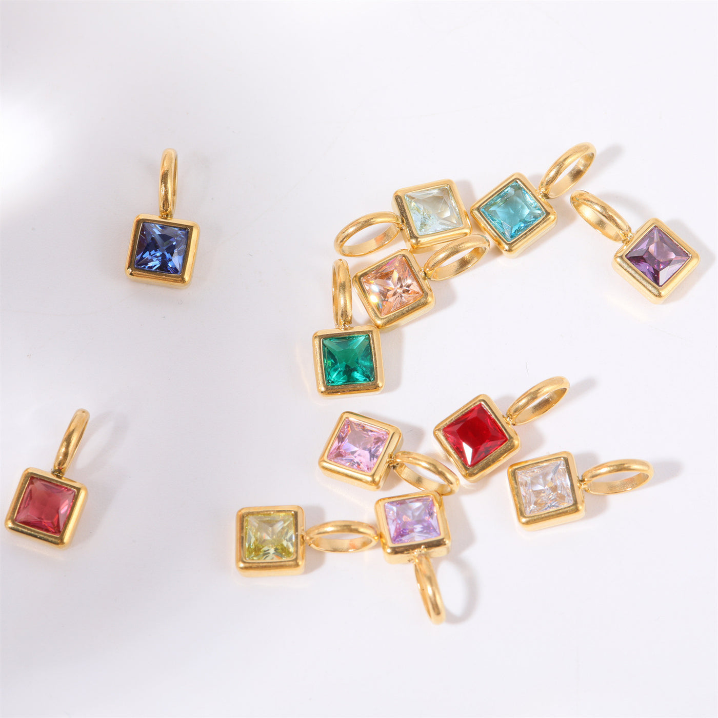 Olivenorma Colorful Square 12 Birthstone Pendant Accessory Necklace