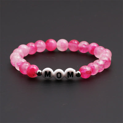 Olivenorma "MOM" Pink Cherry Blossom Quartz Beaded Bracelet