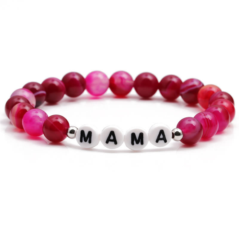 Olivenorma "MOM" Rose Red Agate Beaded Bracelet