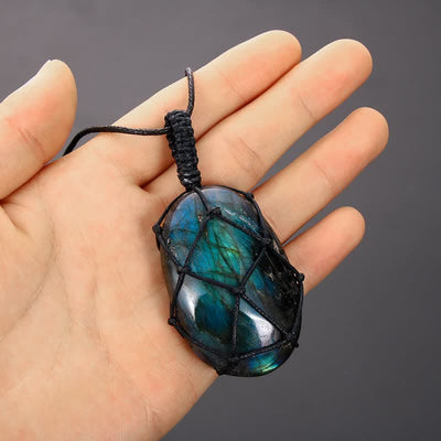 Olivenorma Wrapped Dragons Heart Natural Labradorite Stone Necklace