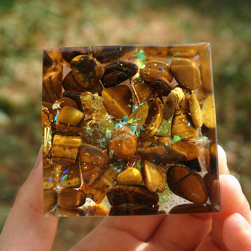 Olivenorma Tree of Life Peridot With Tiger Eye Orgone Pyramid