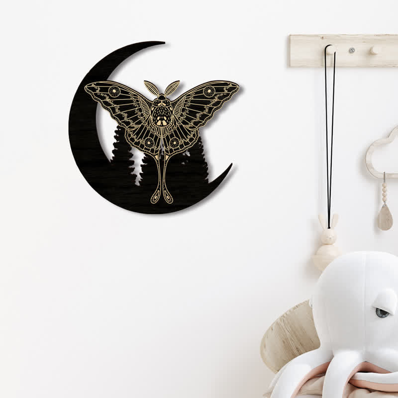 Olivenorma Crescent Moon Moth Wooden Wall Decor