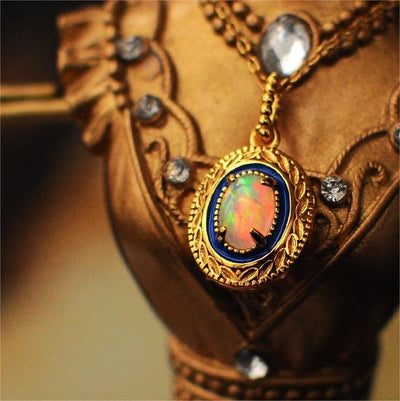 Olivenorma Natural Opal Inlay Pendant Necklace