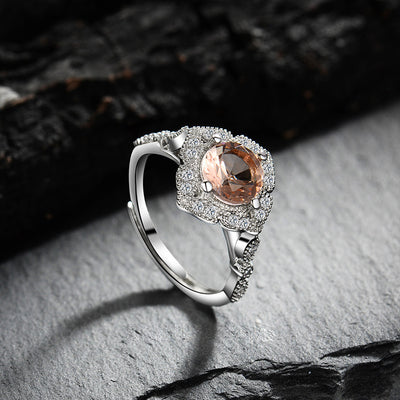 Olivenorma Apricot Pink Zircon Engraved Lace Adjustable Ring