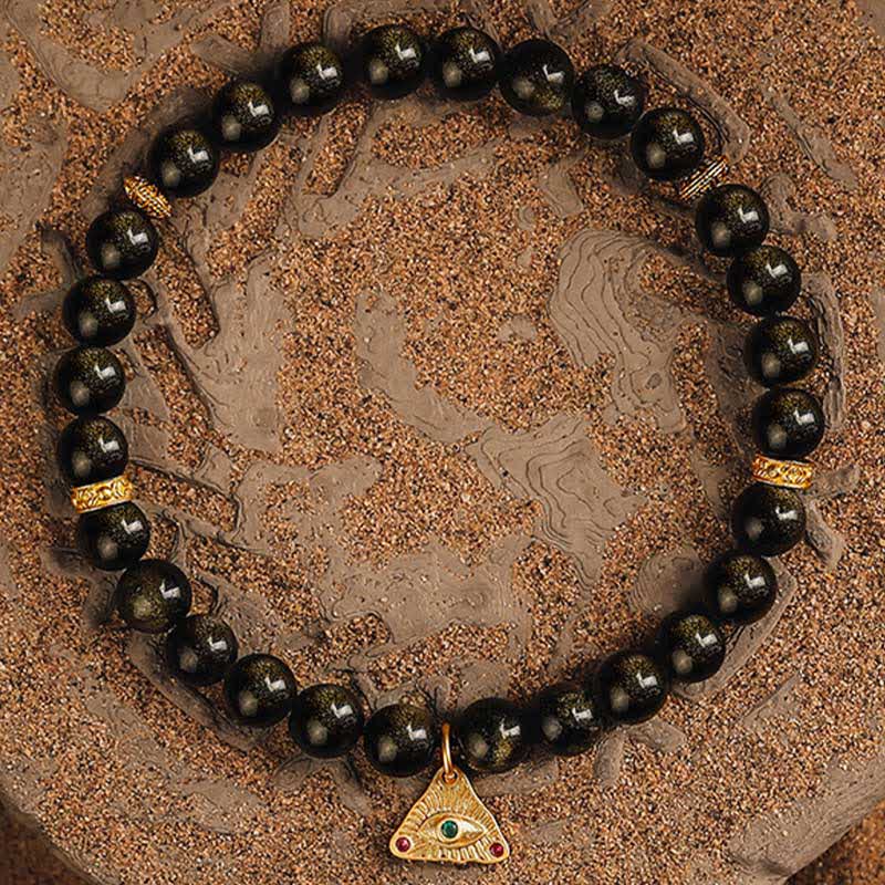 Olivenorma "Evil Eye" Natural Golden Obsidian Beaded Bracelet