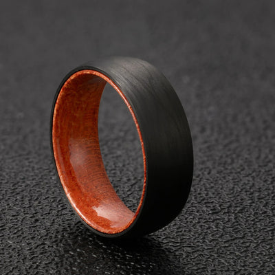 Olivenorma 8mm Black Tungsten Carbide Whiskey Barrel Wood Ring