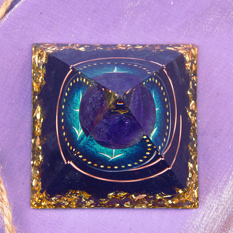 Olivenorma Amethyst Sphere With Obsidian Zodiac Sagittarius Orgone Pyramid