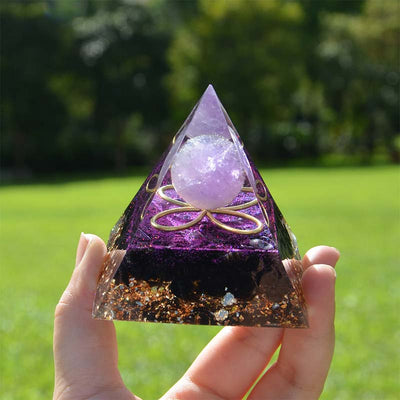 Olivenorma Amethyst Sphere with Obsidian Orgone Pyramid