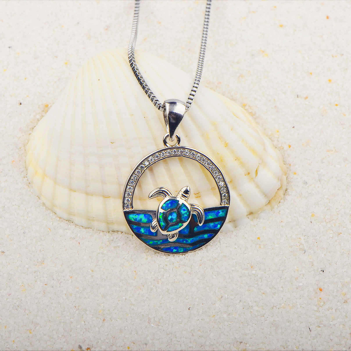 Olivenorma Hawaiian Blue Opal Swimming Turtle Pendant Necklace