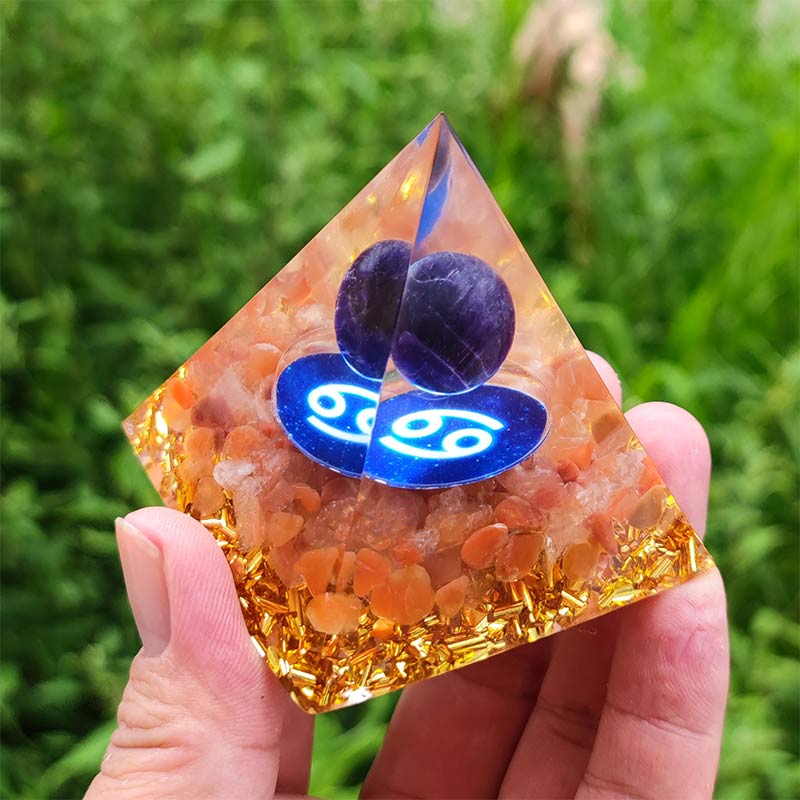 Olivenorma Amethyst with Carnelian Cancer Zodiac Orgone Pyramid