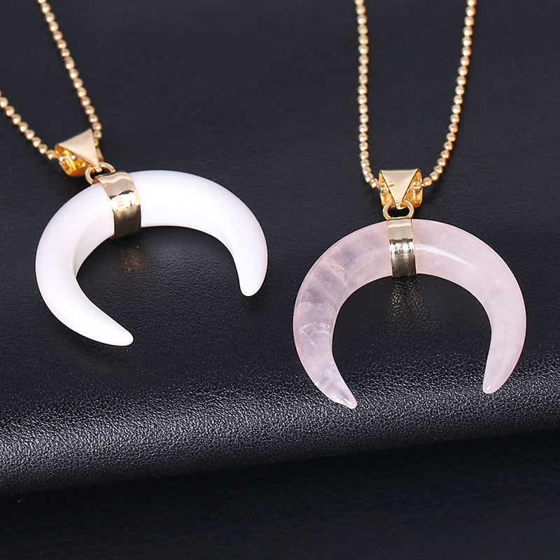 Olivenorma Gemstone Crescent Moon Necklace