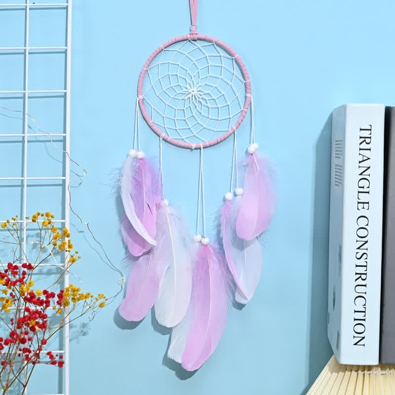 Olivenorma Handwoven Feather Pendant Pink Color Dream Catcher