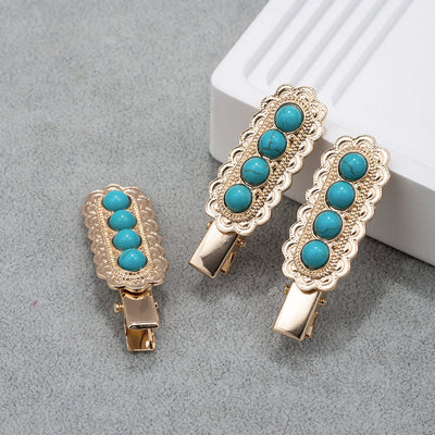 Olivenorma 2Pcs Turquoise Jeweled Bobby Pins Hairpin