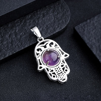 Olivenorma Natural Stone Hamsa Symbol Pendant Necklace