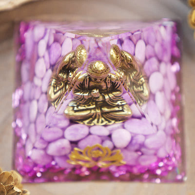 Olivenorma Buddha Lotus With Purple Jade Orgone Pyramid