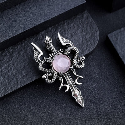 Olivenorma Natural Stone Flying Dragon Sword Pendant Necklace