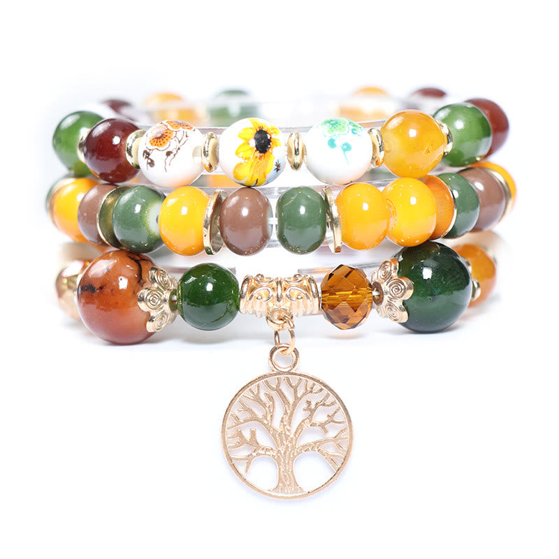 Olivenorma Boho Handmade Tree Of Life Crystal Bracelet Set